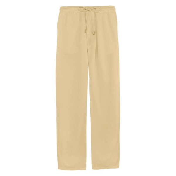 Herrbyxor i bomull och linne, avslappnade, med dragsko, strandbyxor, yogabyxor, lösa långbyxor Yellow XL