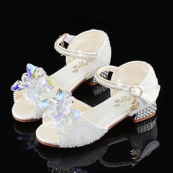 Flickor Sandaler Dagliga Glitters Klänningskor Klack Läder Glitter Bärbar Andningsförmåga Halkskydd Prinsesskor White 28
