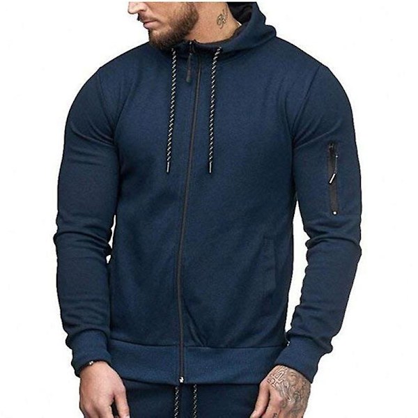 Herre Hættetrøje Lynlås Hættetrøje Vinter Sport Jogging Trøjer Toppe Navy Blue L