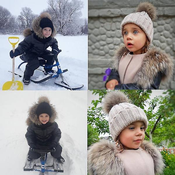 Småbarn Flickor Pojkar Varm Vinter Päls Pom Hatt Stickad Mössa Virkad Skidmössa Bollmössa Red