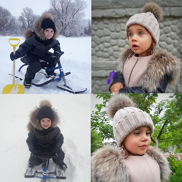 Toddler Flickor Pojkar Varm Vinter Päls Pom Hat Stickad Beanie Virkad Ski Ball Cap beige