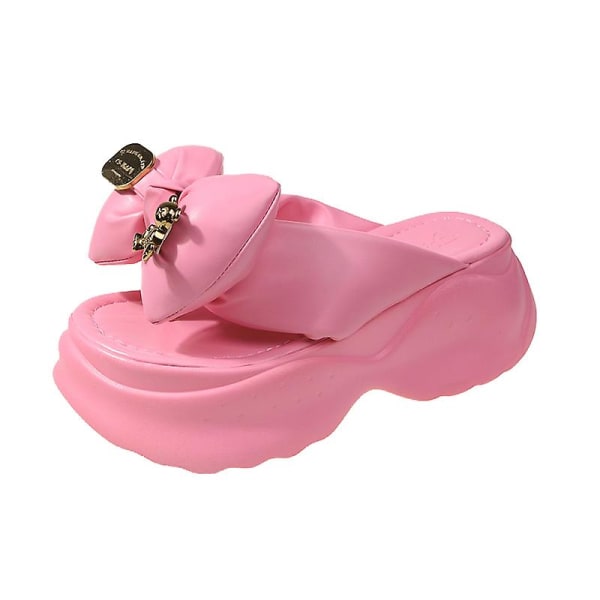 Sommar söta rosa damtofflor tjocka sulor skor casual plattform strand flip flops fritid fluga sandaler sneakers kvinna 2566 Pink 36