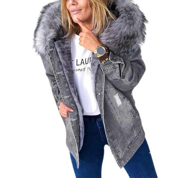Damjacka i fleecejacka med casual , långärmad kofta, mode värmande ytterkläder för hösten Gray XL