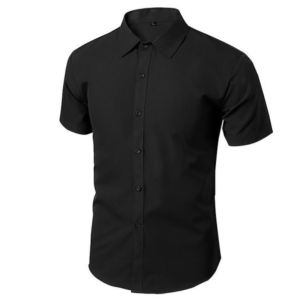 Kortärmad herrskjorta enfärgad knappskjorta sommarskjortor Black M