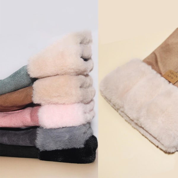 Dam Varma Snöhandskar Andningsbara Fluffiga Mocka Pekskärm Design För Kallt Väder Utomhus Skidåkning Och Cykling Khaki