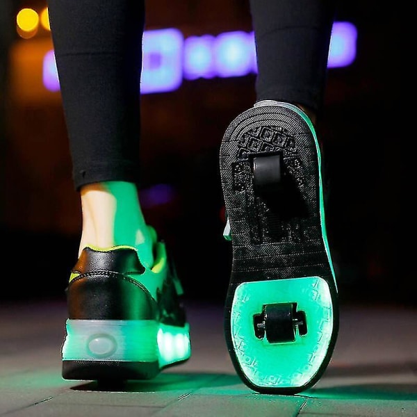 Barnesko Sneakers Sko med doble hjul LED-lys Q7-yky Black 30