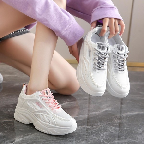 Sportskor med tjock sula för kvinnor i koreansk stil Retro Sneakers med snörning på plattformen som lämpar sig för olika tillfällen Pink 40