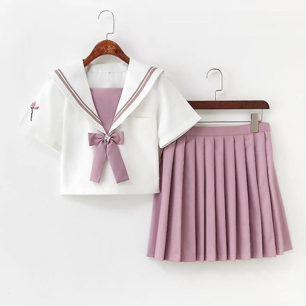 Japanske Rosa Jk Uniformer College Mellomskoleelever Sjømannsuniformer Skole Jk Uniformer Anime Cospaly Studentklær XXL Short Sleeves Set