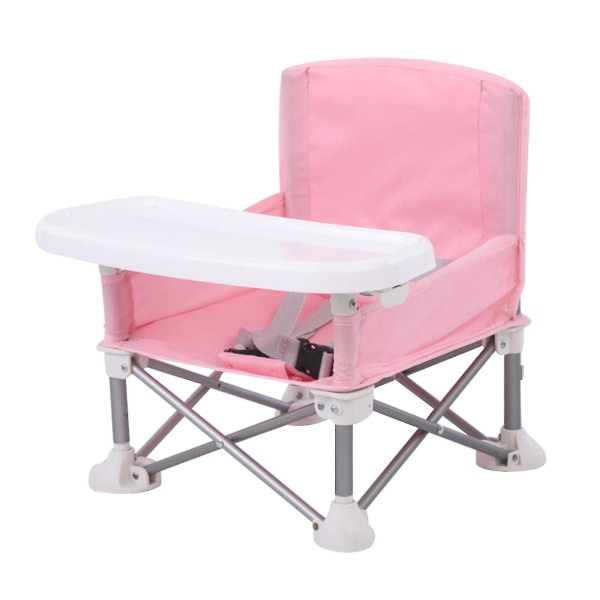 Barnmatsalsstol med bricka Bärbar hopfällbar bältesstol Justerbar Löstagbar campinggräsmatta Barnbord Söt Robust Pink