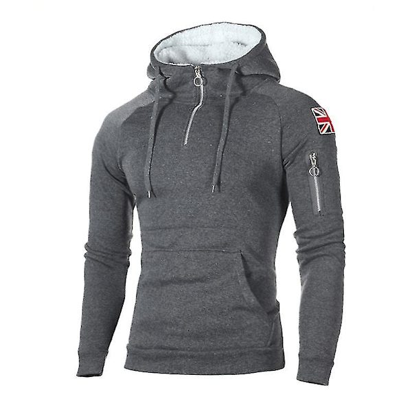 Herre Tykk Hettegenser Hettegenser Pullover Genser Vinter Varm Genser Topper Dark Gray M