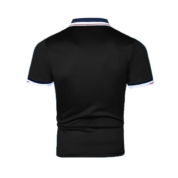 Herr Kortärmad Pikétröja Sommar Casual Knapp V-ringad Krage T-shirt Sport Golf Slim Fit Toppar Black 3XL