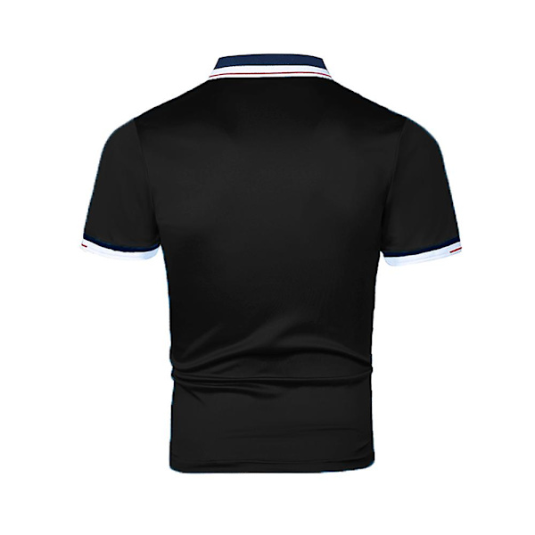 Miesten lyhythihaiset poolopaidat kesään, rento nappikiinnitys, V-kaulus, kauluspaita, urheilu, golf, slim fit -topit Black M