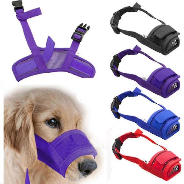 1x Hund Justerbar Mask Bark Bite Mesh Munstycke Grooming Stoppa Tugga Bästa Present Purple L mouth circumference 18-24cm