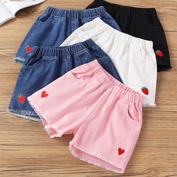 Løse denimshorts til piger med hjertebroderi, afslappede og komfortable shorts til tur, hverdag og hjem Black 140cm