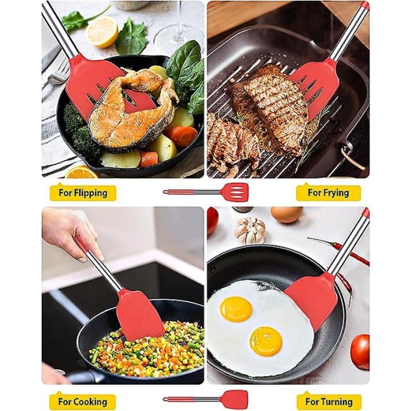 2-pack silikon stekspade, non-stick slitsad köksspatel, hög värmebeständig BPA-fria köksredskap, idealisk köksutrustning för fisk, ägg, pannkakor red