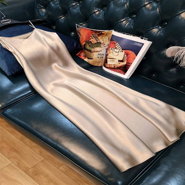 Ærmeløse Bodycon Kjoler til Kvinder Forår Spaghetti Satin Lange Kjoler Til Privat Strand Pool Party Champagne 2XL