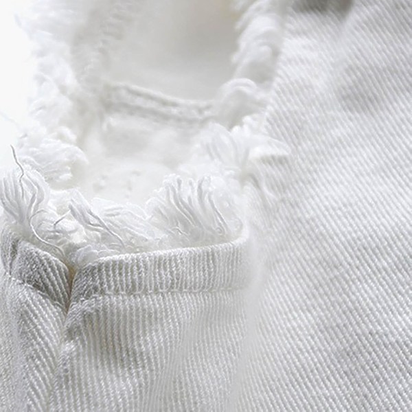 Dame Forår og Efterår Frakker Ensfarvet Ærmeløs Denim Jakke Overtøj White M