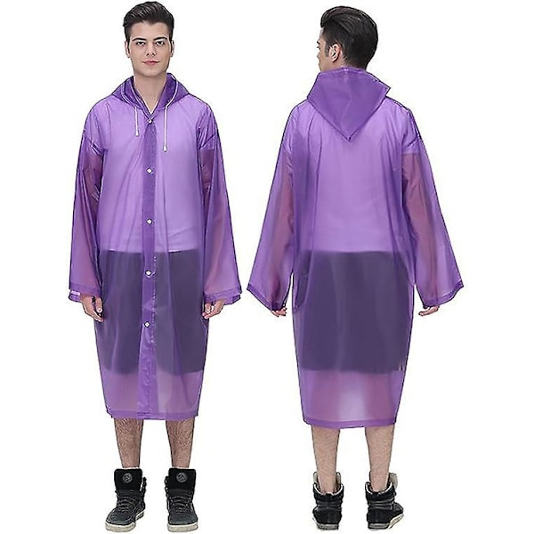 Vuxen Regnrock Återanvändbar, Unisex Nödregnrock, Regnrock Med Huva Och Dragsko purple M