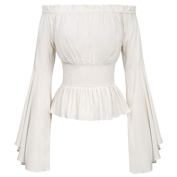 Dam Enfärgad Renässans Korsett Midjeblus Off Shoulder Toppar Medeltida Viktoriansk Långärmad Skjorta Pirat Cosplay Kostym White S