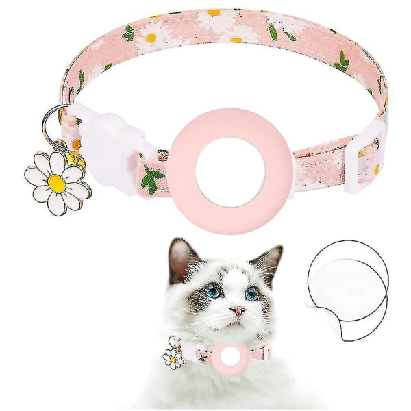 Airtag katthalsband, kattunge halsband med Airtag-hållare, klockblomma charm kompatibel med flickkatter, pojkkatter, små hundar Pink