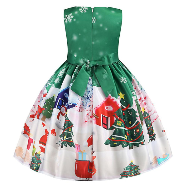Flickor Julmönstrad Ärmlös Prinsessbalklänning Festklänning Julparty Swing Klänning Green 3-4 Years