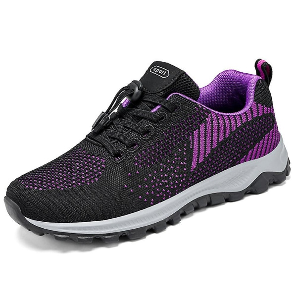 Dam Snörskor Mesh Andningsbara Casual Löparskor Fitness Gymnastikskor Mjukbottnade Promenad Sportskor Black Purple 37