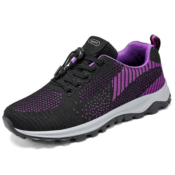 Kvinnor Sneakers med snörning Mesh som andas Casual Löpning Fitness Gym Sneakers Mjuksulor Promenadsportskor Black Purple 39