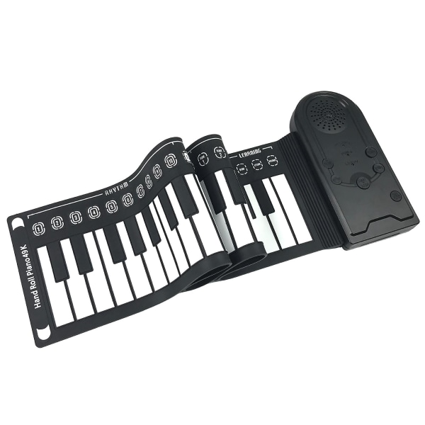 Bärbart Handrullpiano Flexibelt Digitalt Rullpiano Keyboard Silikon Hopfällbart Elektronisk Keyboard Uppladdningsbart Barn Tidig Inlärning Piano Glossy Black