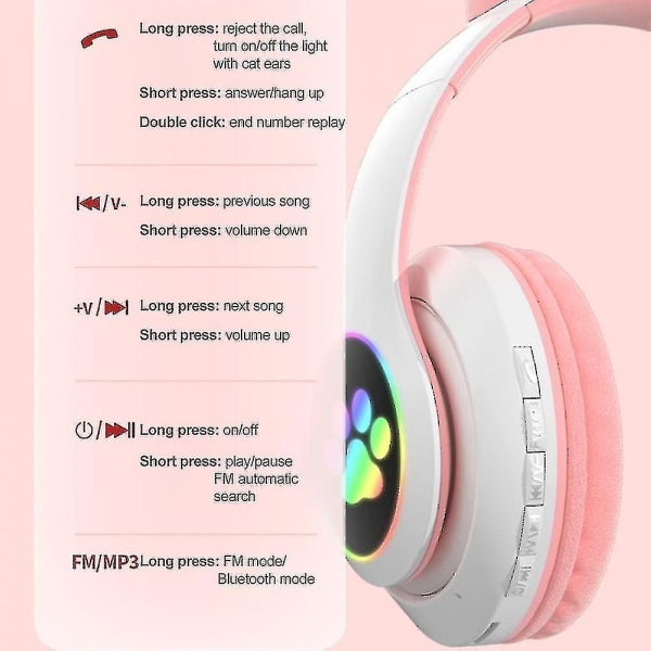 Trådlösa Bluetooth hörlurar Cat Ear Headset med LED-ljus Green
