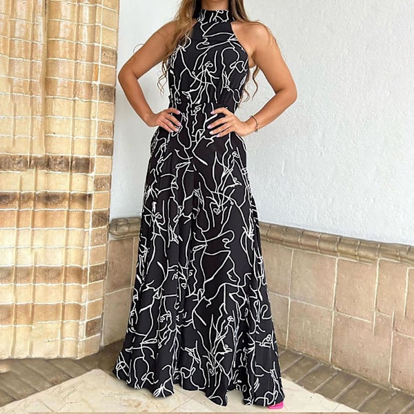 Eleganta jumpsuits för damer, vida ben, långa byxor med ärmlös topp för vardag, klubb, fest, bal, hemkomst Black M