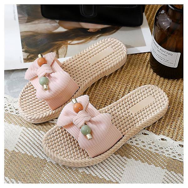 Søte Slippers med Sløyfe for Kvinner, Casual Sommer, Flate Sklisikre Sandaler for Hjemmet R Pink 39