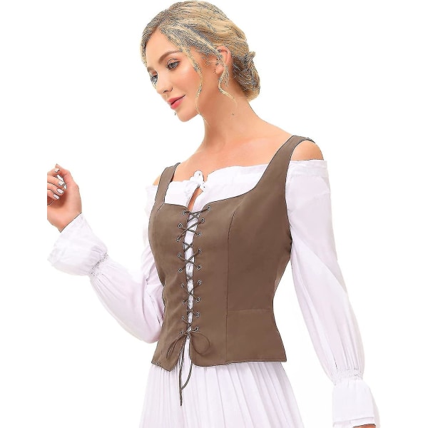 Dame Pirat Renessanse Vest Cosplay Kostyme Bonde Livstykke Coffee XX-Large