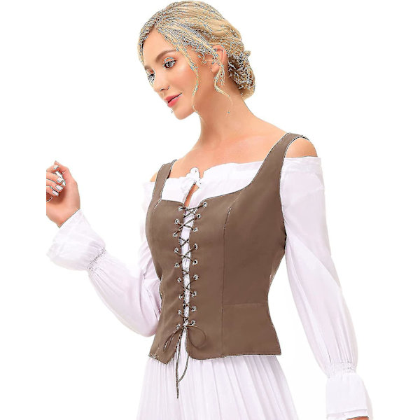 Naisten Merirosvo Renessanssiliivi Cosplay-asu Talonpoikais Korsetti Coffee X-Large
