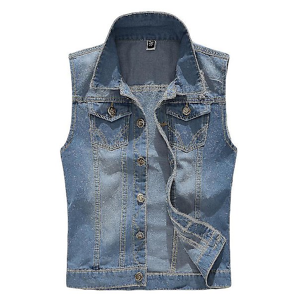 Klassisk denimväst för män, riven, gyllene knappar, ärmlös väst Light Blue XS