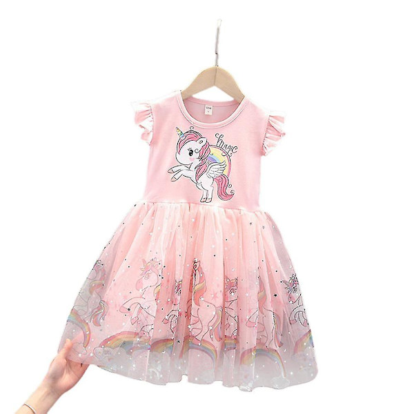Jingdong 4-8 År Flickor Enhörning Sommar Prinsessklänning Pink 6-7 Years