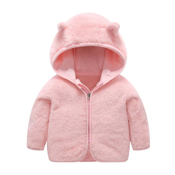 Baby faux ull jacka vårkläder förtjockad varm huva blixtlås Topp Pink 80cm
