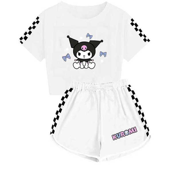 Barn Flickor Kuromi träningsoverall Söt tecknad Anime Kortärmad T-shirt + Shorts Set Casual Kläder White 7-8 Years