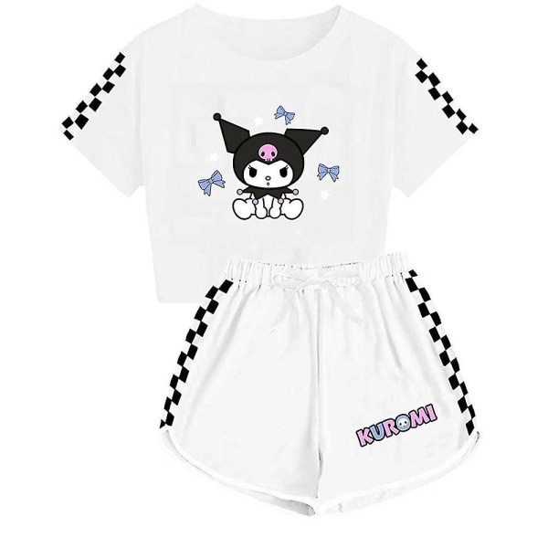 Barnflickor Kuromi Träningsoverall Söt Cartoon Anime Kortärmad T-shirt + Shorts Set Casual Sportkläder Kläder White 5-6 Years