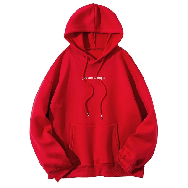 Kvinnor Brev Tryckt Huvtröjor Casual Sweatshirt Lös Höst Långärmad Sport Gym Pullover Toppar Red M