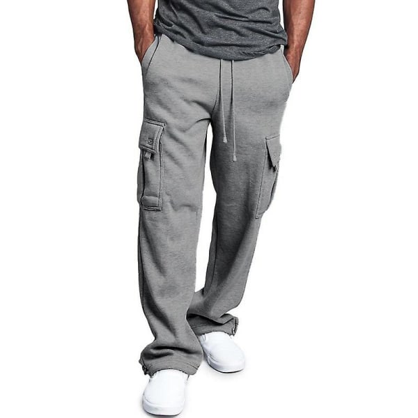 Herre Fleece Joggingbukser Cargo Combat Træningsbukser Baggy Bukser Sweatpants Grey L