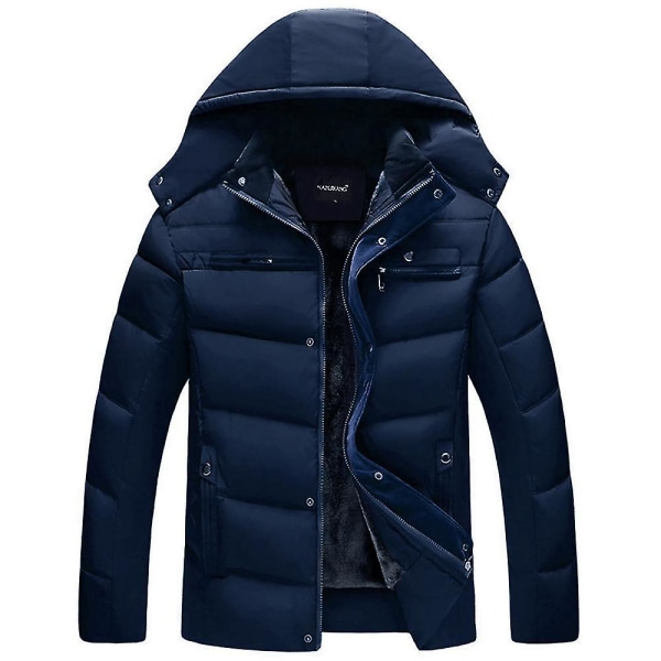 Herr Vinter Quiltad Vadderad Pufferjacka Kappa med Fleecefoder Ytterkläder Dark Blue 3XL