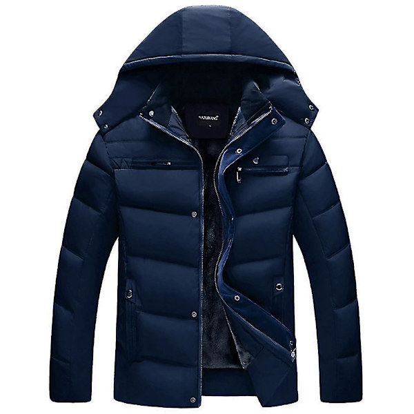 Herre Vinter Vatteret Foret Puffer Jakke Frakke Fleeceforet Overtøj Dark Blue XL