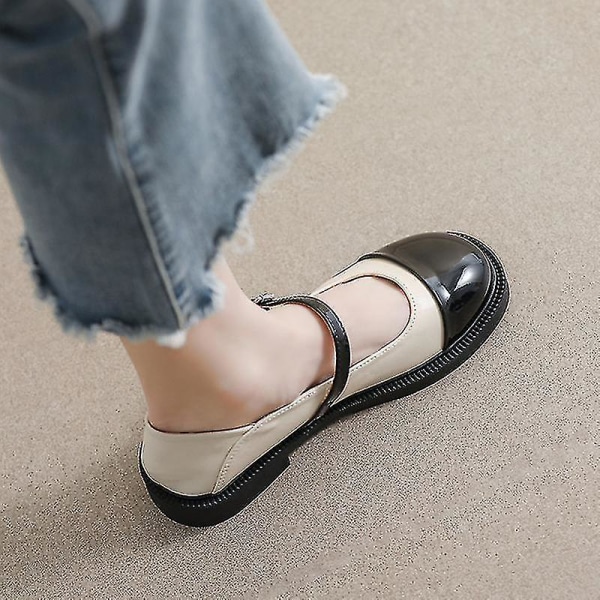 Lett Slip-On Lærsko til Dame Chunky Mary Jane Skole Komfortable Ballerina EU 41