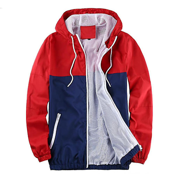 Let Herre Letvægts Casual Hættejakke Langærmet Lynlås Frakke Overtøj Toppe Efterår Red Blue 2XL