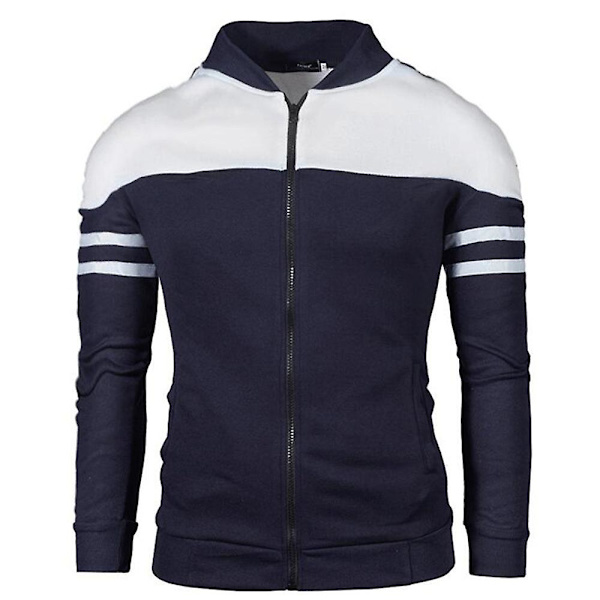 Herr Colorblock Full Zip Sportjacka Casual Långärmad Slim Fit Sweatshirt Jacka Navy Blue M