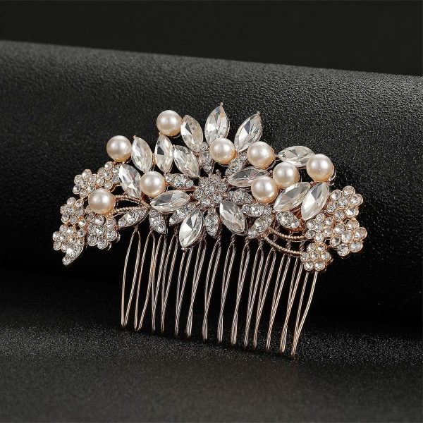 Hårkam Barrette med Rhinestones for Brudepiker - Sterkt Hold, Hårpynt for Brudepiker, Dekorative Ornamenter Rose Gold