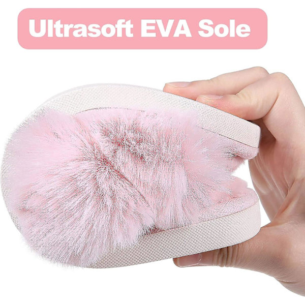 Damskor i plysch med korsband och minnesskum, öppna tofflor för hemmet Pink 40-41