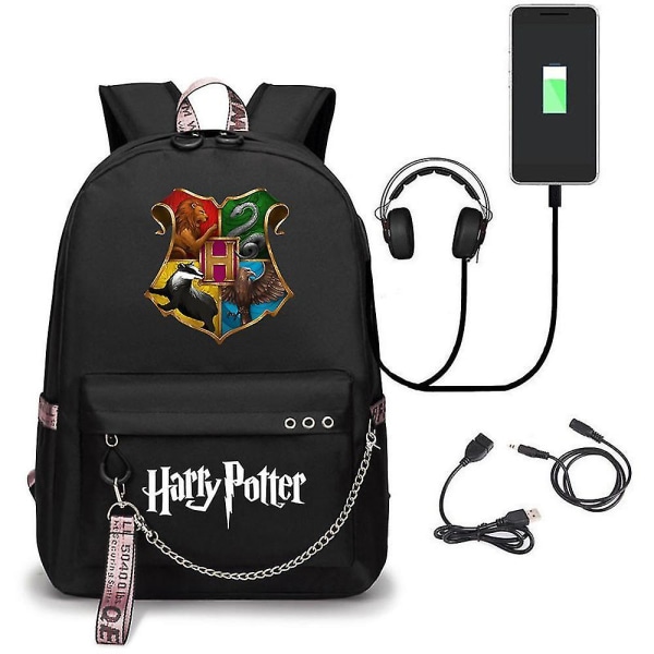Harry Potter Ryggsäck Usb Laddning Skolväska Oxfordtyg color-3