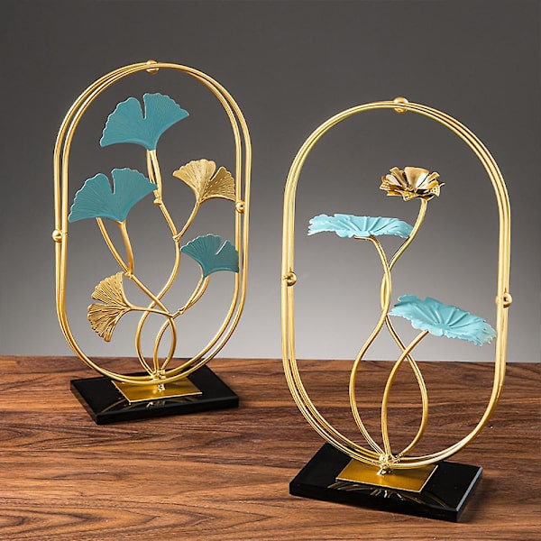 Gyllene Ginkgoblad Skrivbordsdekoration Kreativ Heminredning Järnhantverk Dekoration För Sovrum Sängbord Lotus Leaf Black Lamp Base