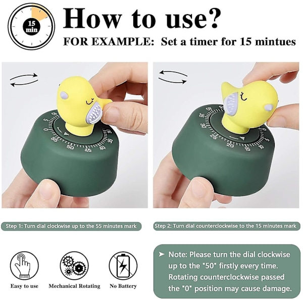 Kökstimer Mekanisk Uppdragning 60 Minuter Timer Söta Djur Matlagningstimer För Barn Hantera Tid, Bakning Yellow Bird